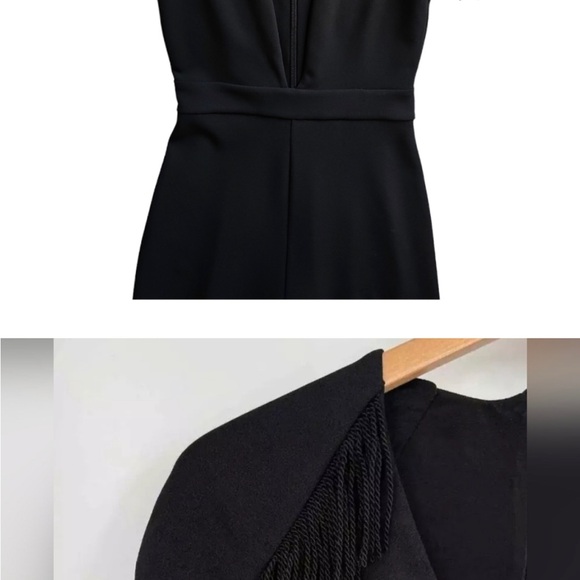 Nookie Black Tassel Fringe Cap Sleeve Fitted, Skinny Leg Evening Jumpsuit Size S - Picture 3 of 5